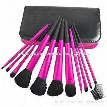 11-piece makeup gift brush set, made of aluminum and plastic handle with rubber finish